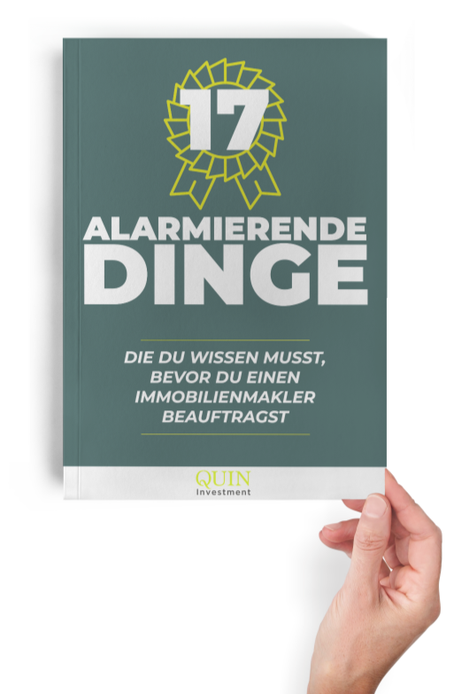Vorschau des kostenlosen Berichts "17 alarmierende Dinge" von QUIN Investment. Der Bericht bietet Immobilieneigentümern wertvolle Einblicke und hilft bei der Suche nach dem "besten Makler" in Berlin Mariendorf.