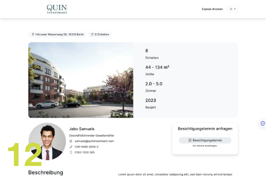 Screenshot eines Web-Exposés des Berliner Maklers QUIN.